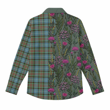 Brisbane Family Crest Tartan Women Casual Shirt Scottish Thistle Flower Pattern Half Style