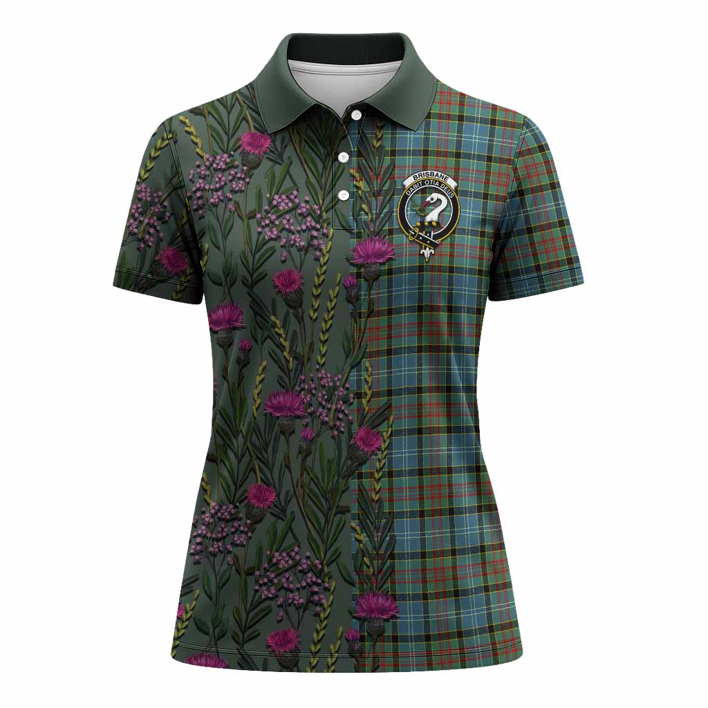 Brisbane Family Crest Tartan Women Polo Shirt Scottish Thistle Flower Pattern Half Style - Tartan Vibes Clothing