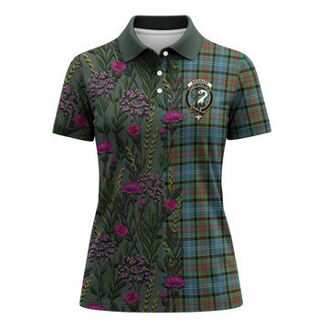 Brisbane Family Crest Tartan Women Polo Shirt Scottish Thistle Flower Pattern Half Style