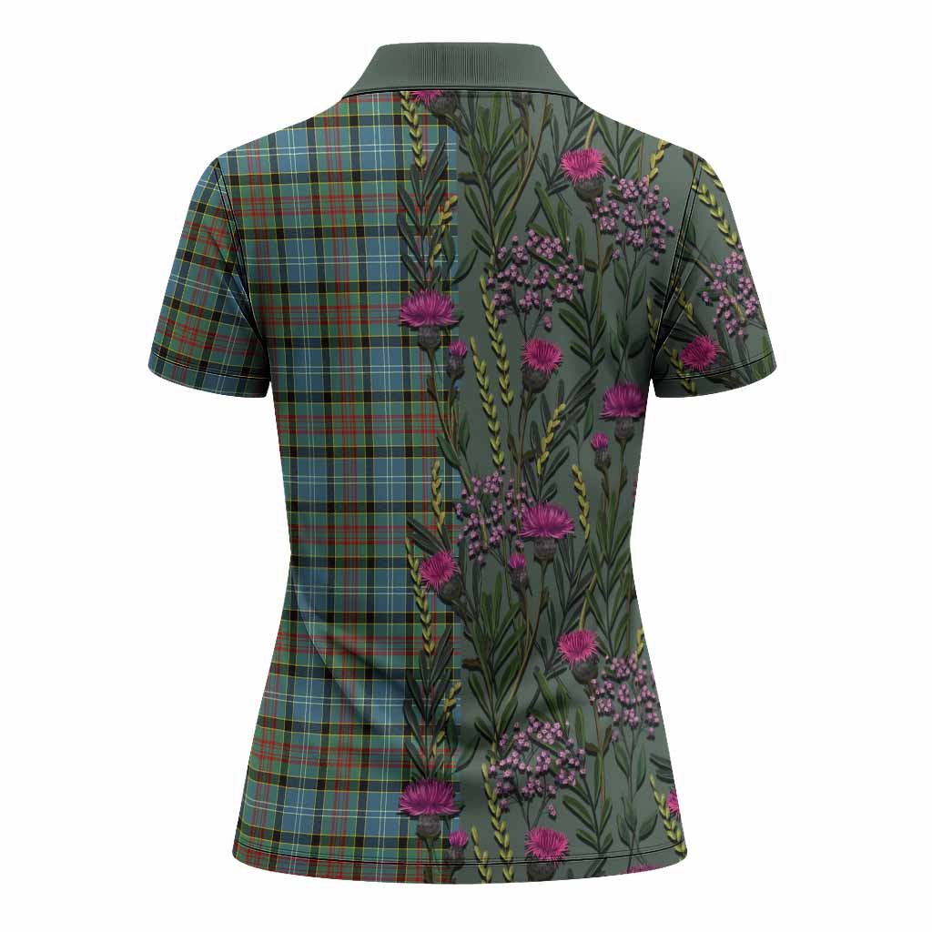 Brisbane Family Crest Tartan Women Polo Shirt Scottish Thistle Flower Pattern Half Style - Tartan Vibes Clothing