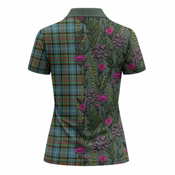 Brisbane Family Crest Tartan Women Polo Shirt Scottish Thistle Flower Pattern Half Style