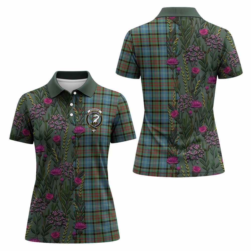 Brisbane Family Crest Tartan Women Polo Shirt Scottish Thistle Flower Pattern Half Style - Tartan Vibes Clothing
