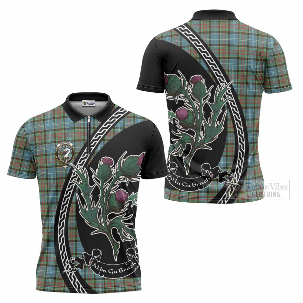 Brisbane Family Crest Tartan Zipper Polo Shirt Alba Thistle Inspired - Tartan Vibes Clothing