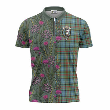 Brisbane Family Crest Tartan Zipper Polo Shirt Scottish Thistle Flower Pattern Half Style