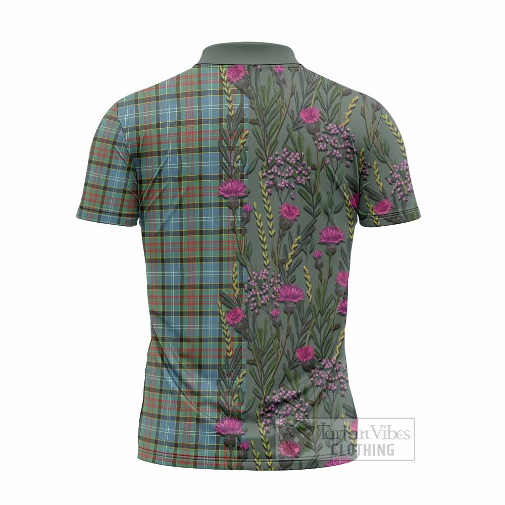 Brisbane Family Crest Tartan Zipper Polo Shirt Scottish Thistle Flower Pattern Half Style - Tartan Vibes Clothing