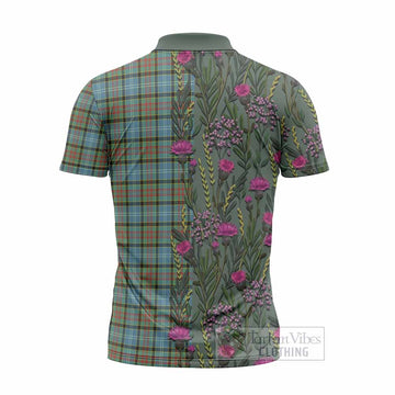 Brisbane Family Crest Tartan Zipper Polo Shirt Scottish Thistle Flower Pattern Half Style