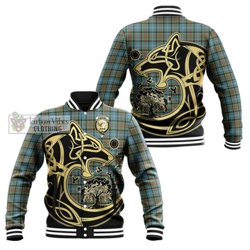 Brisbane Tartan Baseball Jacket with Family Crest Celtic Wolf Style Unisex - Tartan Vibes Clothing