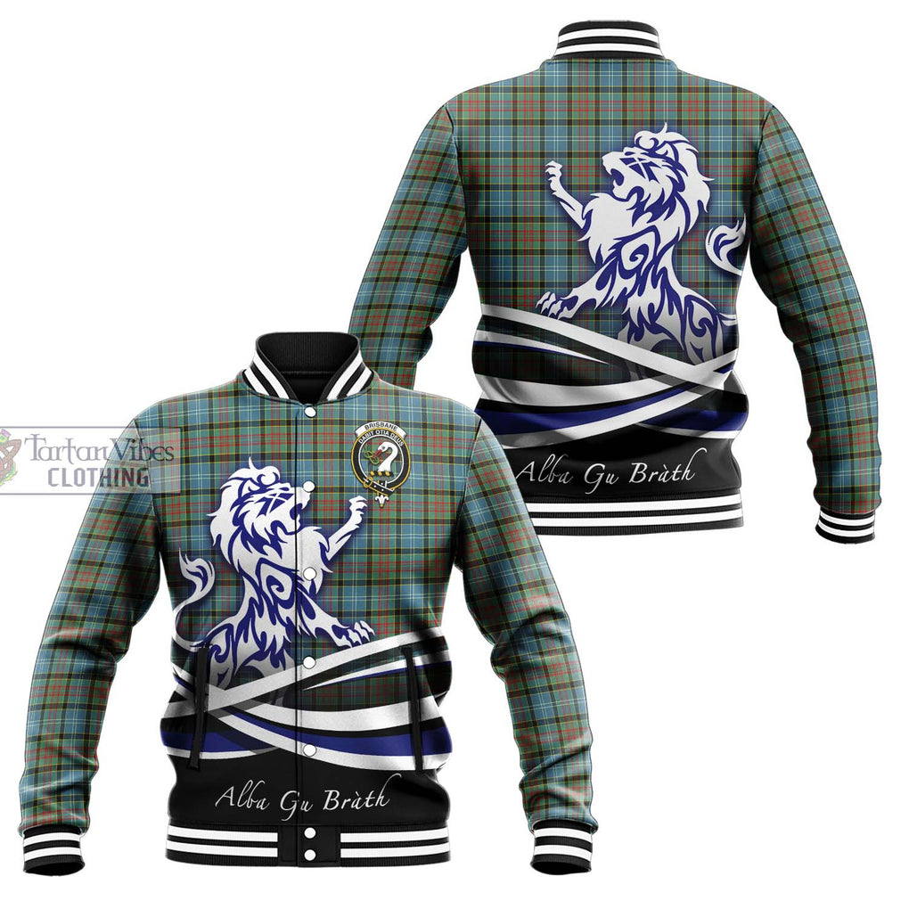 Brisbane Tartan Baseball Jacket with Alba Gu Brath Regal Lion Emblem Unisex - Tartanvibesclothing Shop