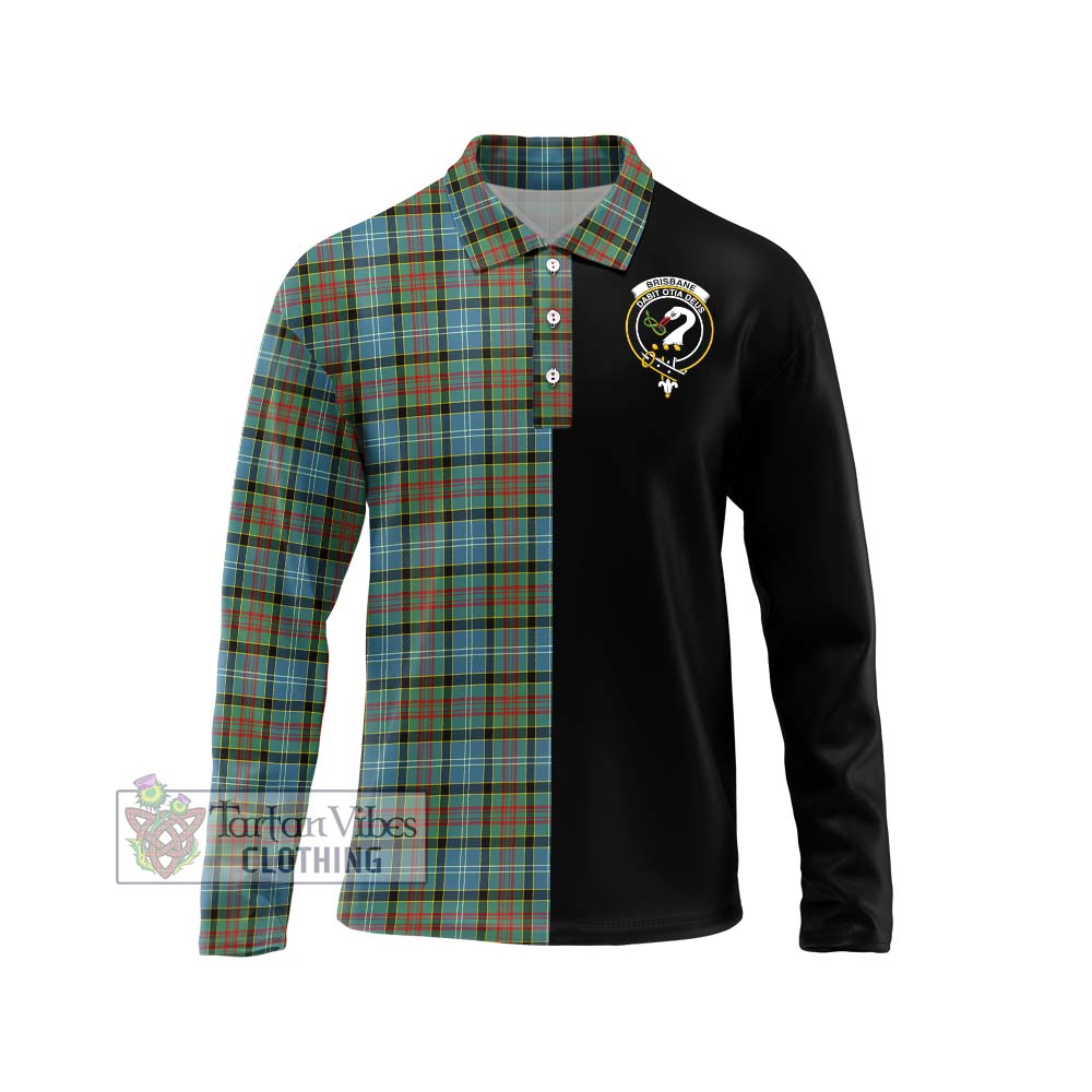 Brisbane Tartan Long Sleeve Polo Shirt with Family Crest and Half Of Me Style Unisex - Tartanvibesclothing Shop