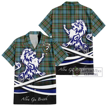 Brisbane Tartan Short Sleeve Button Shirt with Alba Gu Brath Regal Lion Emblem Kid - Tartanvibesclothing Shop