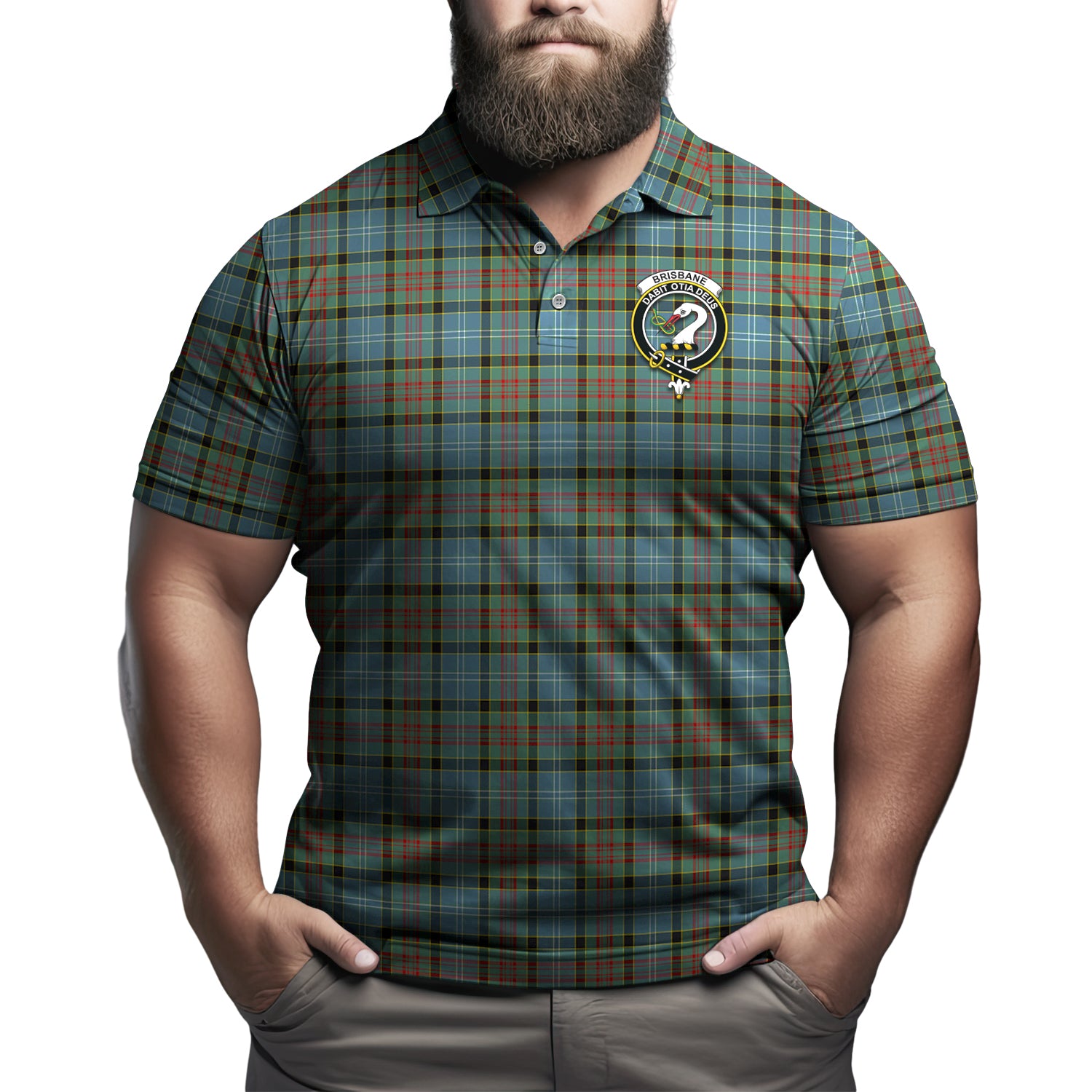 Brisbane modern Tartan Men's Polo Shirt with Family Crest - Tartanvibesclothing
