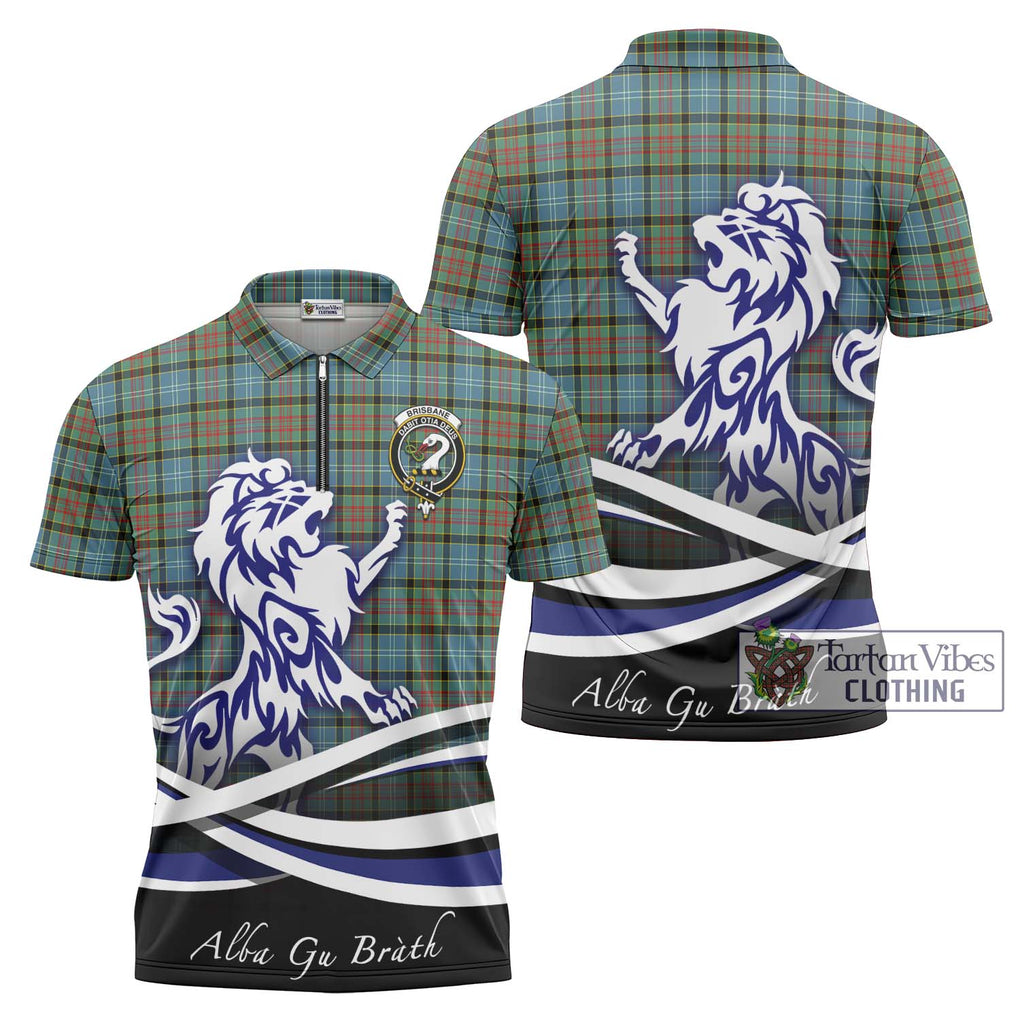 Brisbane Tartan Zipper Polo Shirt with Alba Gu Brath Regal Lion Emblem Unisex - Tartan Vibes Clothing