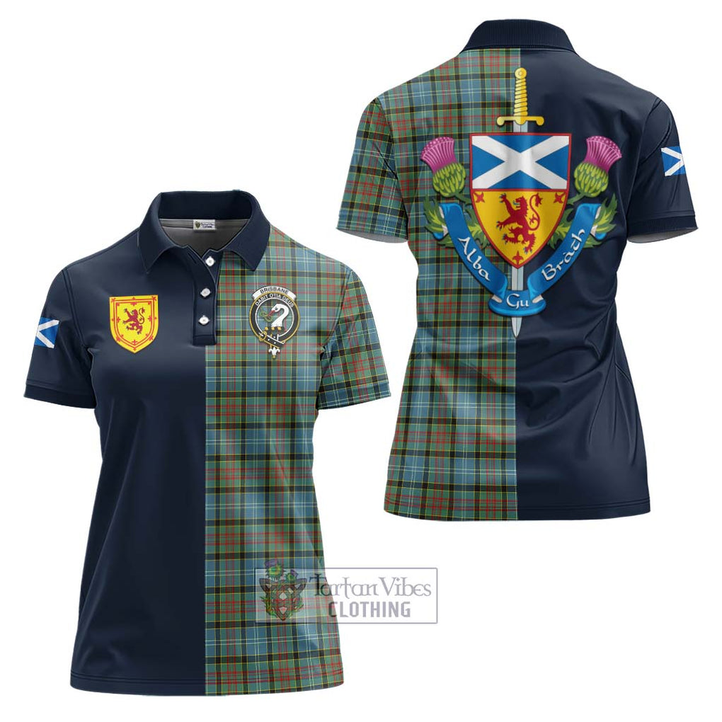 Tartan Vibes Clothing Brisbane Modern Tartan Women's Polo Shirt with Scottish Lion Royal Arm Half Style