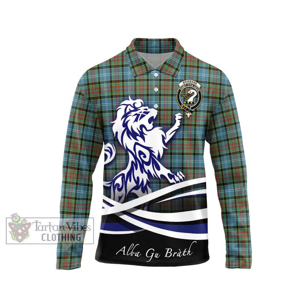 Brisbane Tartan Long Sleeve Polo Shirt with Alba Gu Brath Regal Lion Emblem Unisex - Tartan Vibes Clothing
