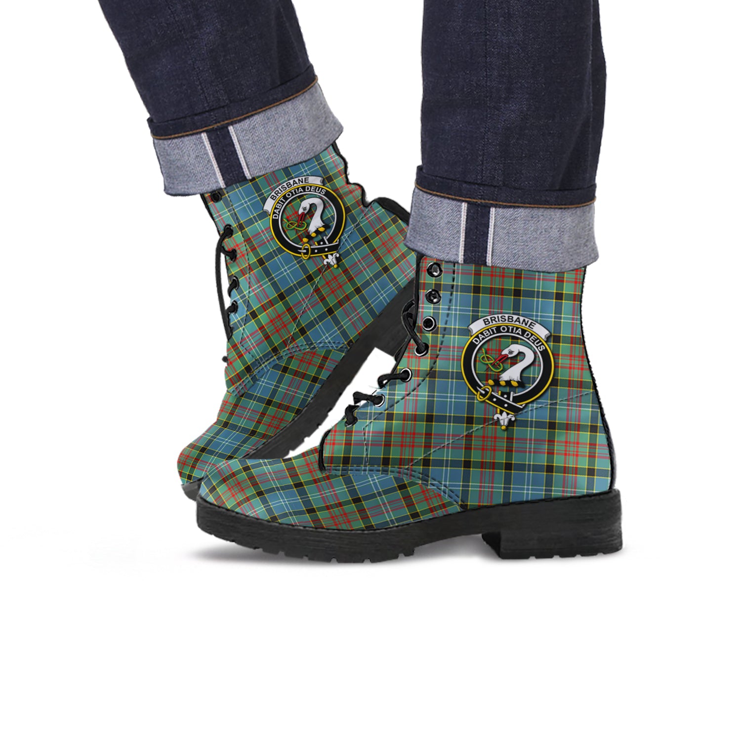 Brisbane modern Tartan Leather Boots with Family Crest - Tartanvibesclothing
