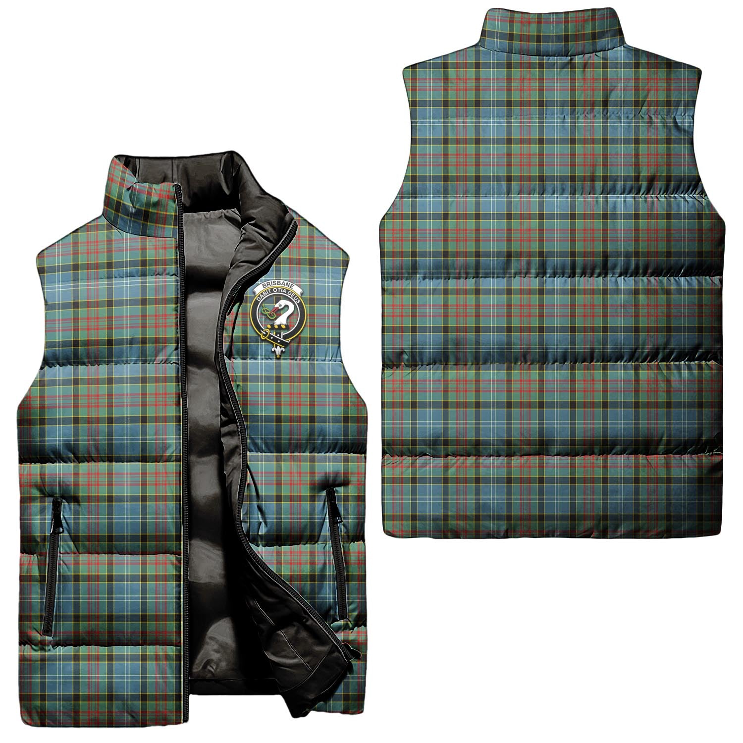 Brisbane Tartan Sleeveless Puffer Jacket with Family Crest Unisex - Tartan Vibes Clothing