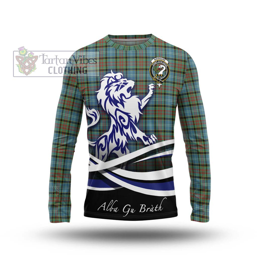 Brisbane Tartan Long Sleeve T-Shirt with Alba Gu Brath Regal Lion Emblem Unisex - Tartanvibesclothing Shop