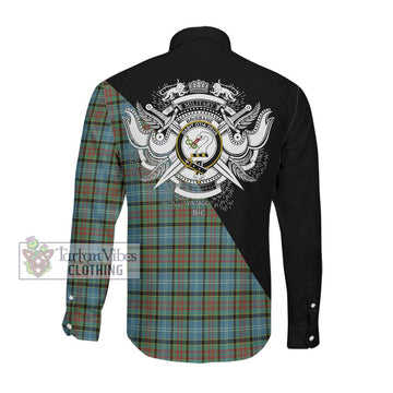 Brisbane Tartan Long Sleeve Button Shirt with Family Crest and Military Logo Style