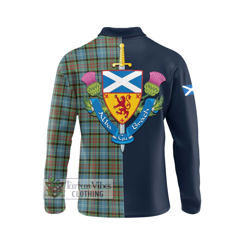 Tartan Vibes Clothing Brisbane Modern Tartan Long Sleeve Polo Shirt with Scottish Lion Royal Arm Half Style
