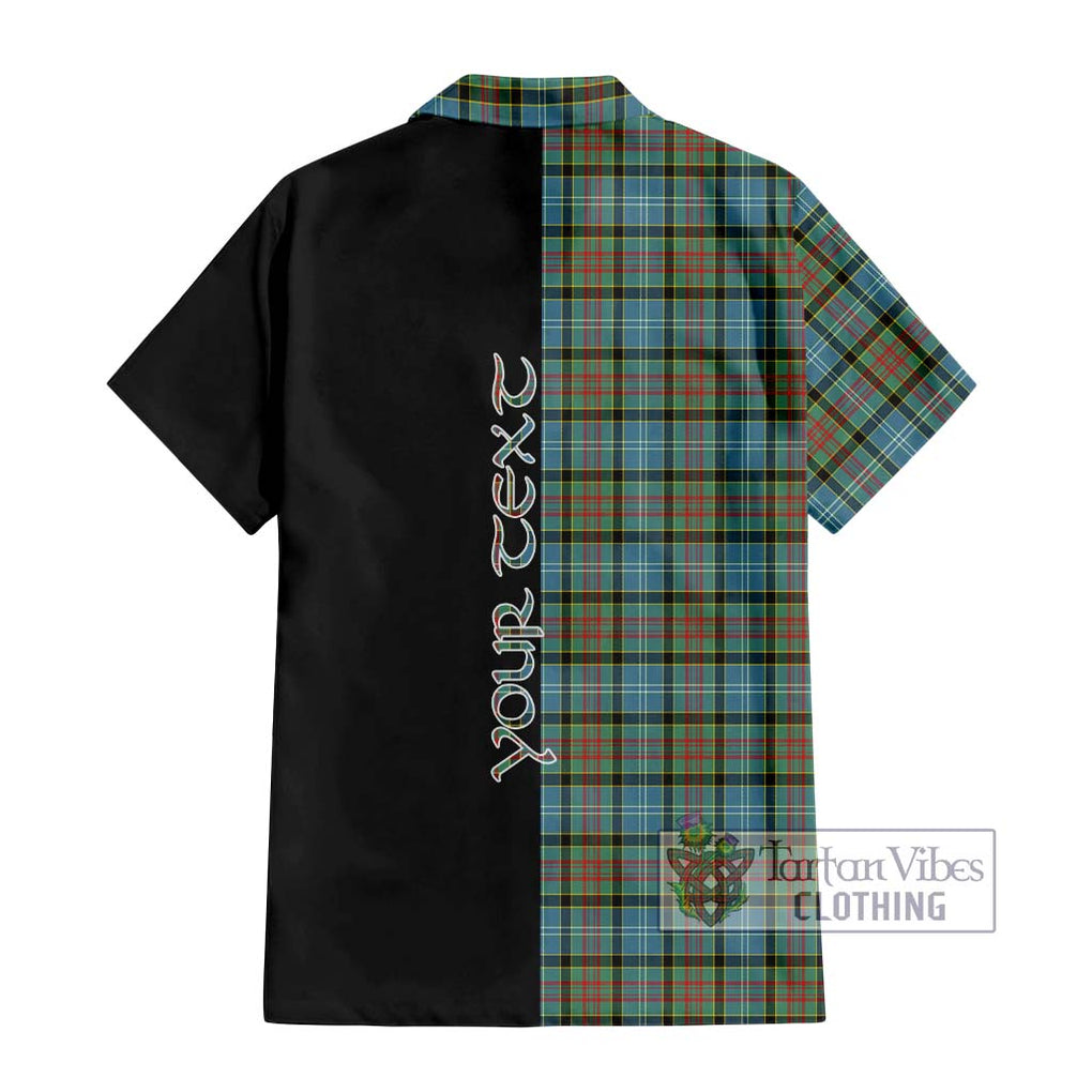 Brisbane Tartan Short Sleeve Button Shirt with Family Crest and Half Of Me Style - Tartanvibesclothing Shop