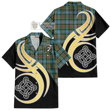 Brisbane Tartan Short Sleeve Button Shirt with Family Crest and Celtic Symbol Style - Tartan Vibes Clothing