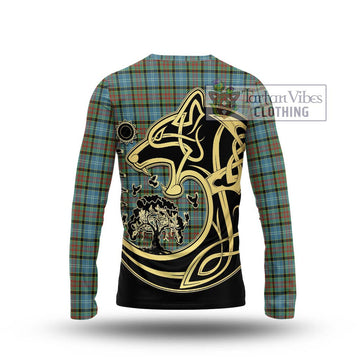 Brisbane Tartan Long Sleeve T-Shirt with Family Crest Celtic Wolf Style - Tartan Vibes Clothing