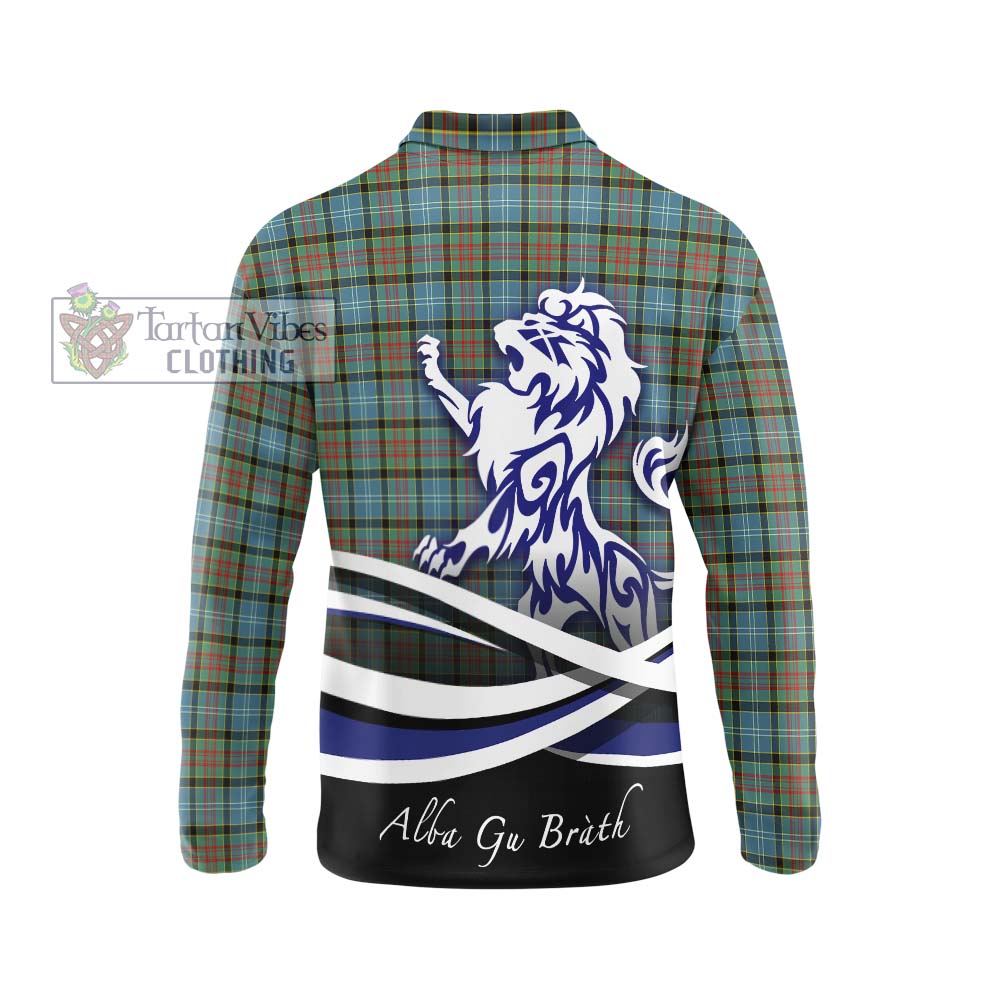 Brisbane Tartan Long Sleeve Polo Shirt with Alba Gu Brath Regal Lion Emblem - Tartan Vibes Clothing