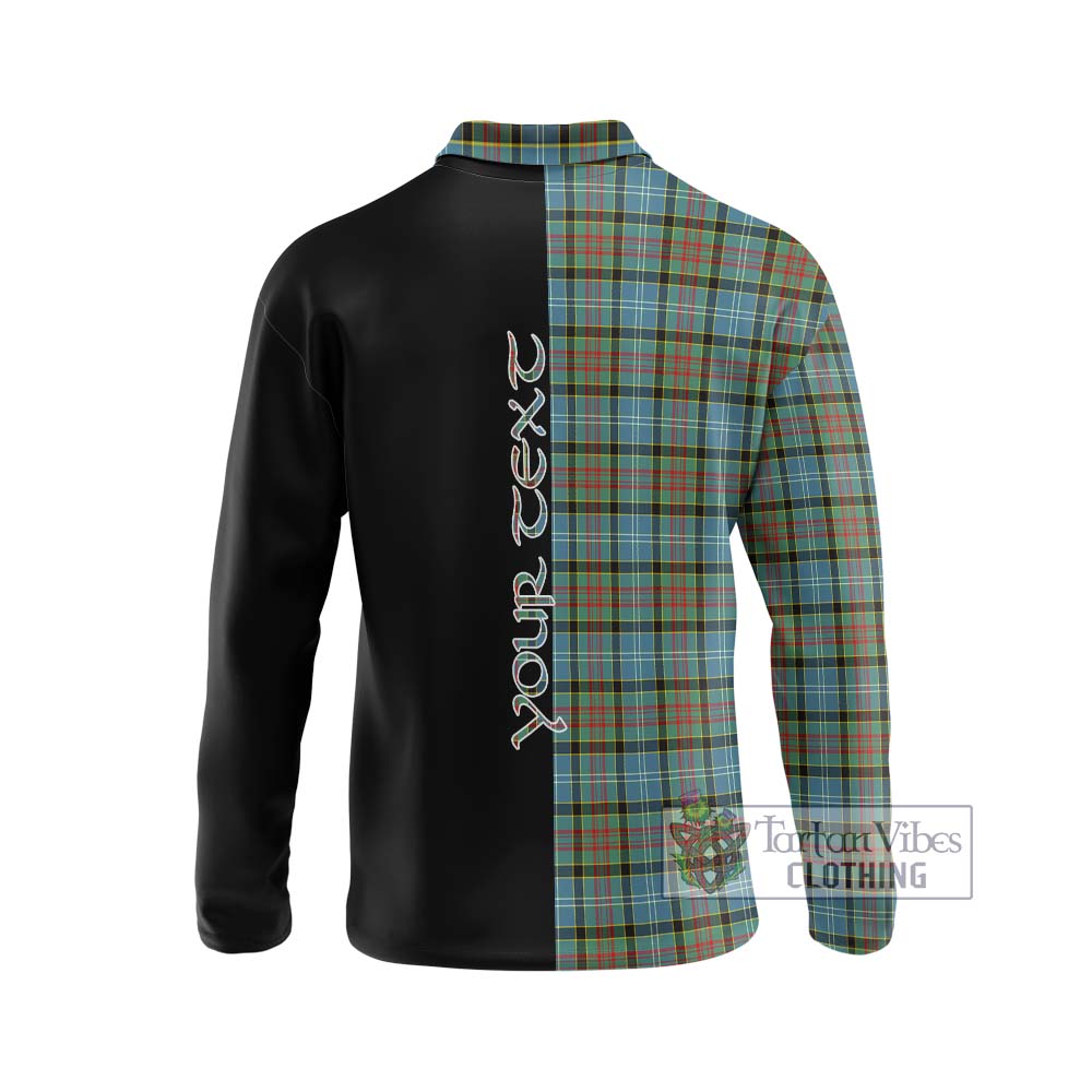 Brisbane Tartan Long Sleeve Polo Shirt with Family Crest and Half Of Me Style - Tartanvibesclothing Shop