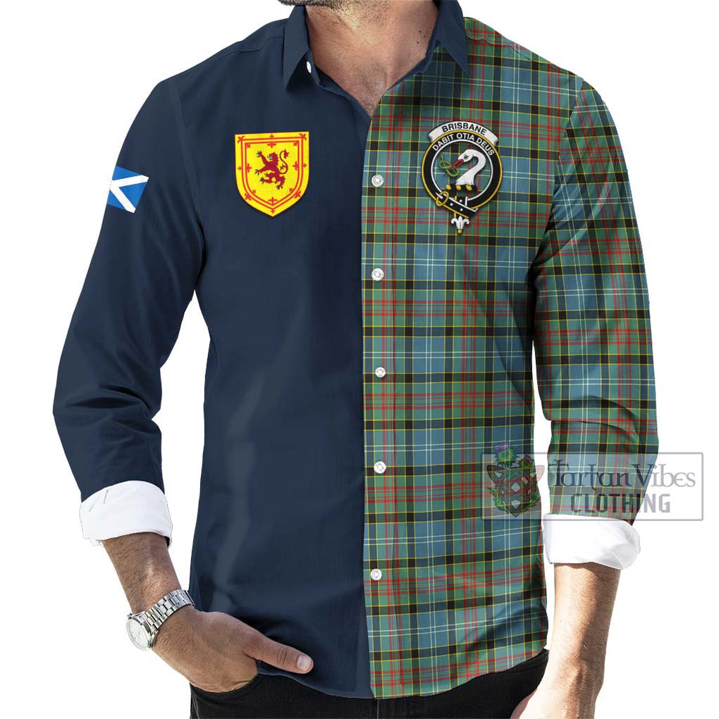 Tartan Vibes Clothing Brisbane Modern Tartan Long Sleeve Button Shirt with Scottish Lion Royal Arm Half Style
