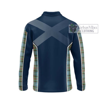 Brisbane Tartan Long Sleeve Polo Shirt with Family Crest and Lion Rampant Vibes Sport Style - Tartan Vibes Clothing