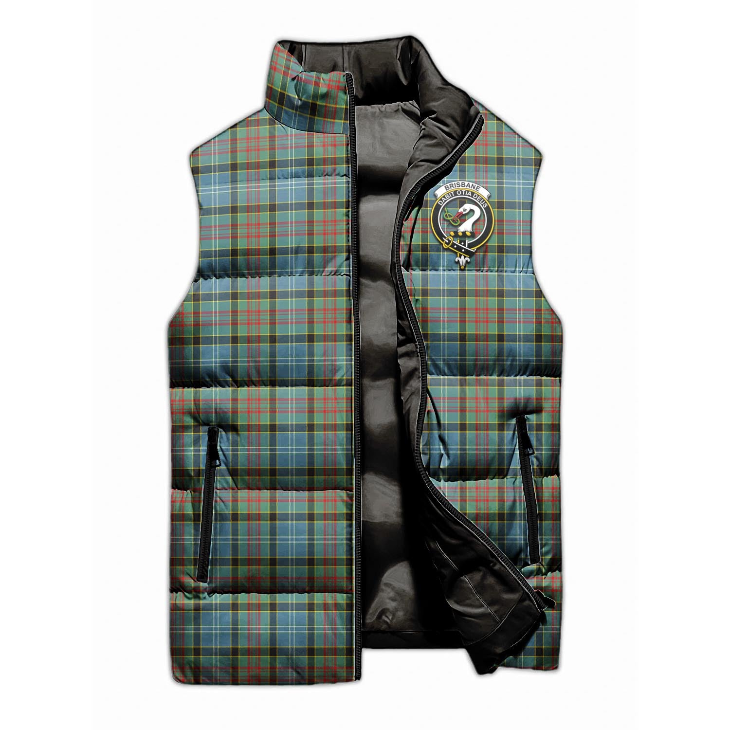 Brisbane Tartan Sleeveless Puffer Jacket with Family Crest - Tartan Vibes Clothing