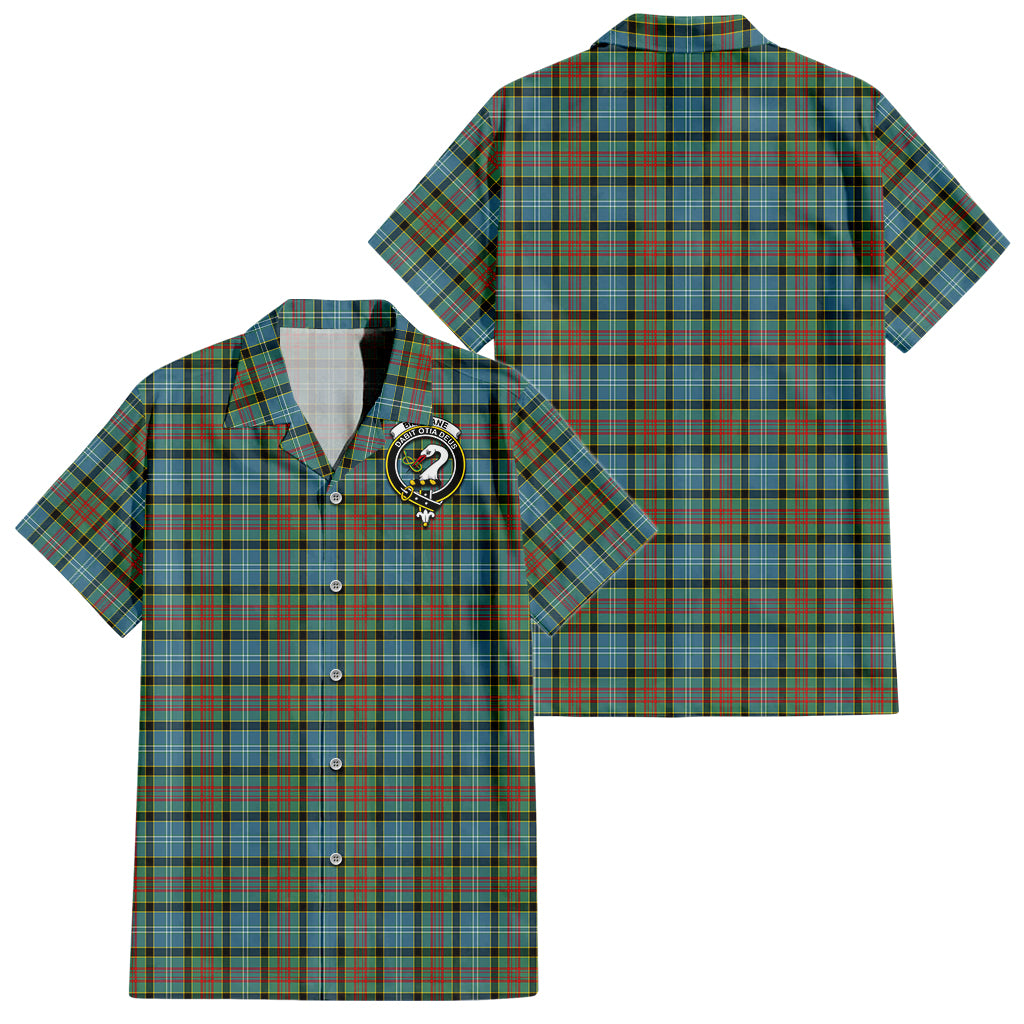 Brisbane modern Tartan Short Sleeve Button Down Shirt with Family Crest - Tartanvibesclothing
