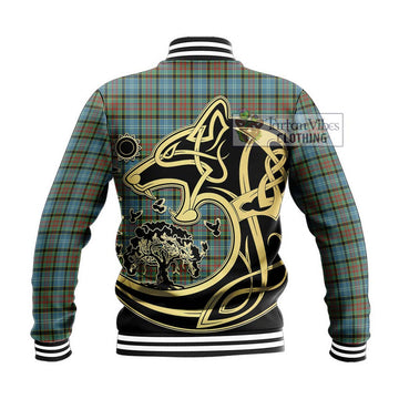 Brisbane Tartan Baseball Jacket with Family Crest Celtic Wolf Style - Tartan Vibes Clothing
