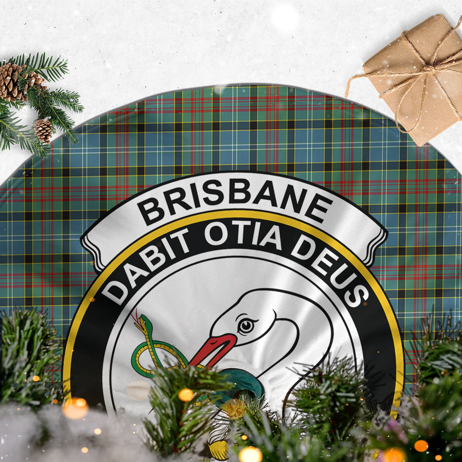 Brisbane modern Tartan Christmas Tree Skirt with Family Crest - Tartanvibesclothing