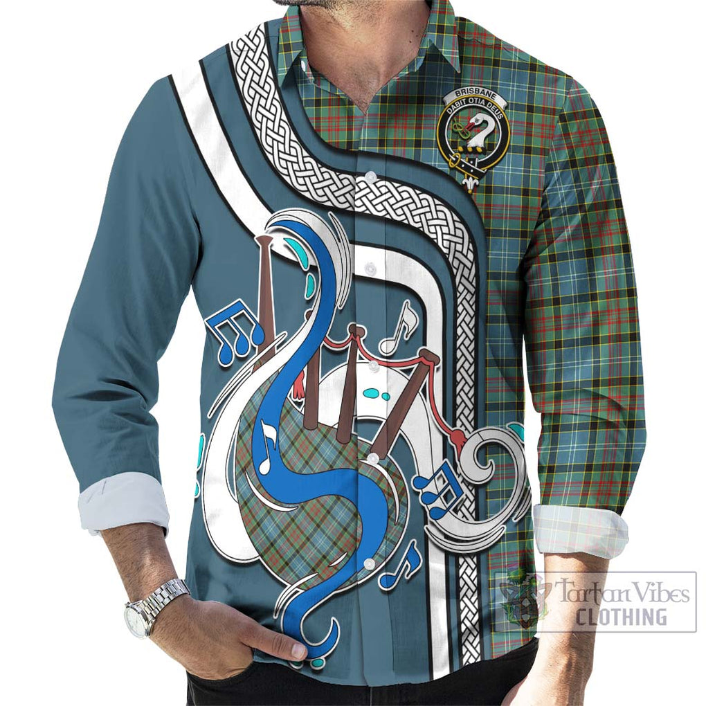 Brisbane Tartan Long Sleeve Button Shirt with Epic Bagpipe Style - Tartanvibesclothing Shop