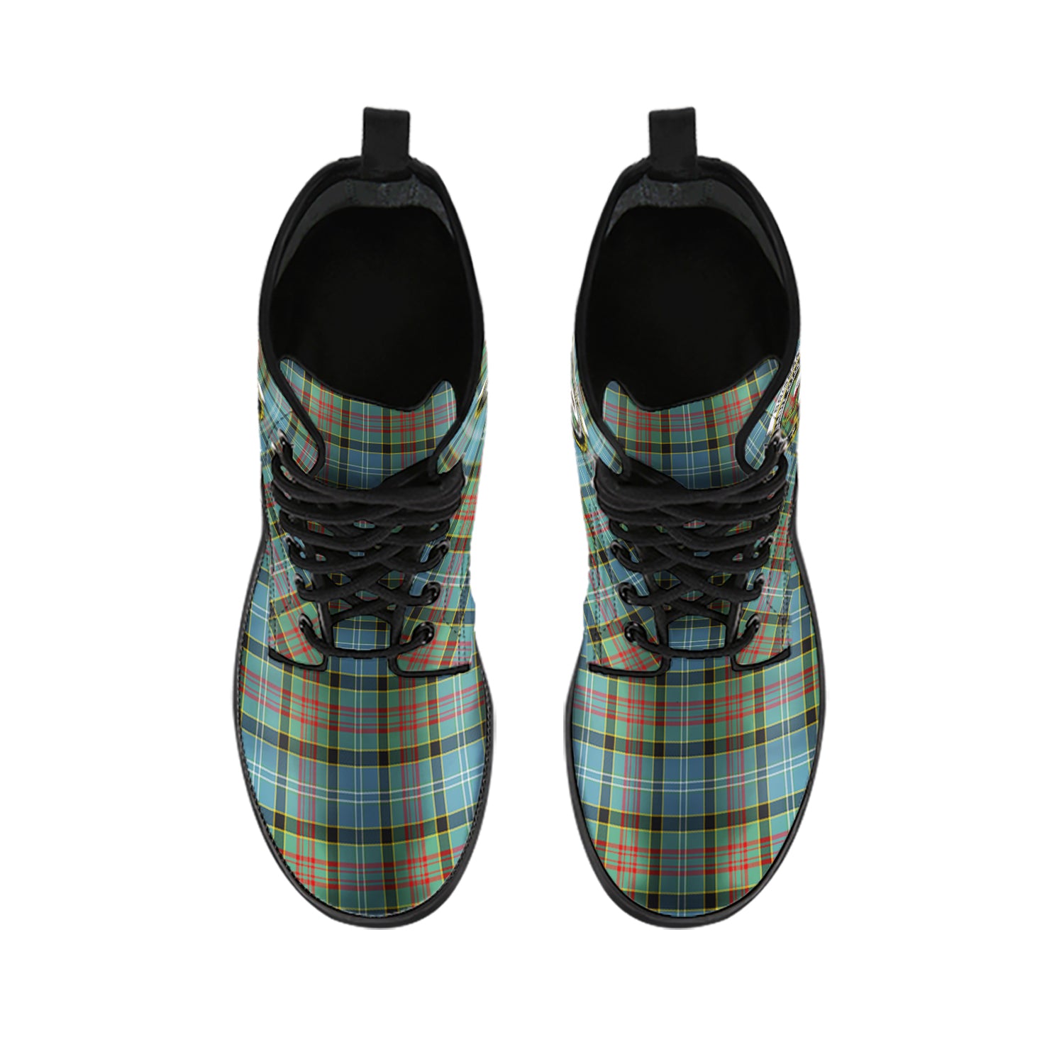 Brisbane modern Tartan Leather Boots with Family Crest - Tartanvibesclothing