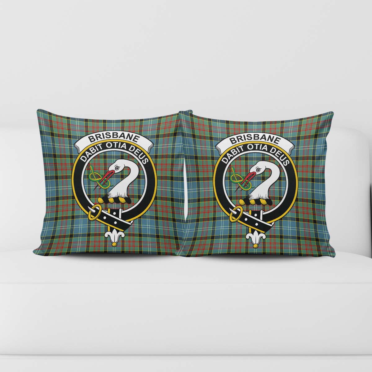 Brisbane modern Tartan Pillow Cover with Family Crest - Tartanvibesclothing