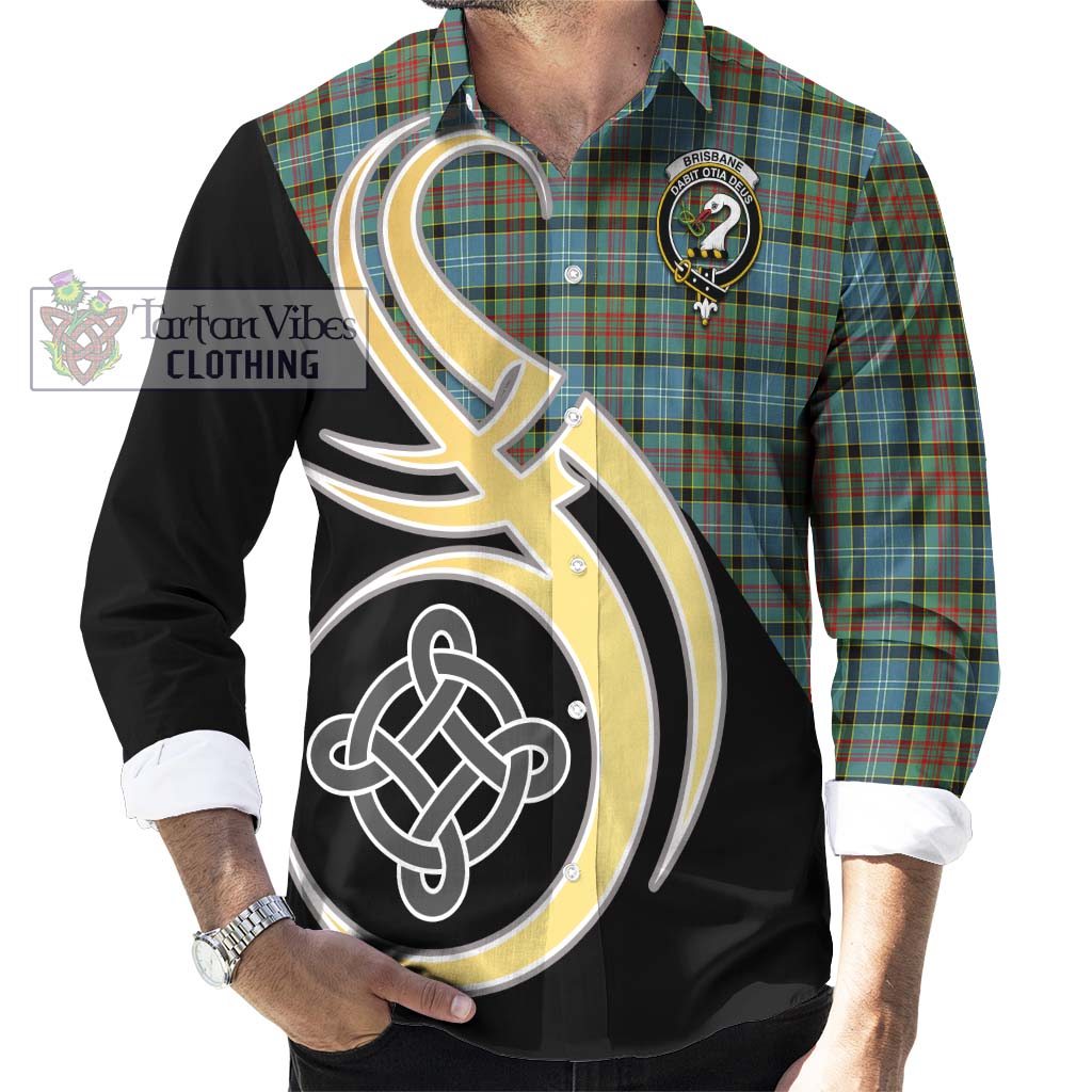 Brisbane Tartan Long Sleeve Button Shirt with Family Crest and Celtic Symbol Style - Tartan Vibes Clothing