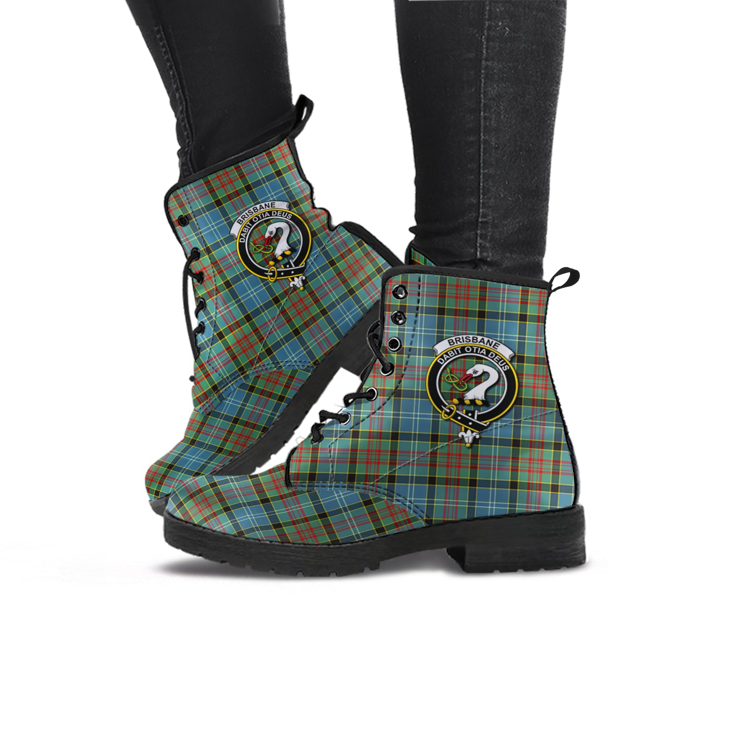 Brisbane modern Tartan Leather Boots with Family Crest - Tartanvibesclothing