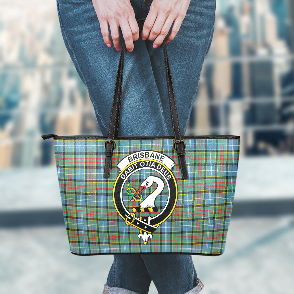 Brisbane modern Tartan Leather Tote Bag with Family Crest - Tartanvibesclothing