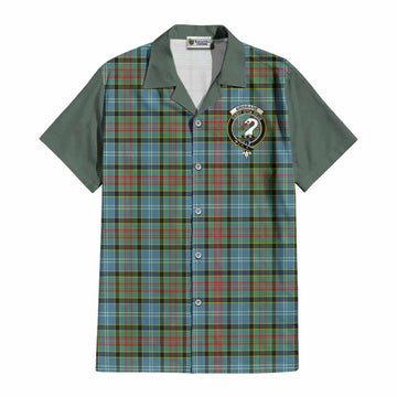 Brisbane Tartan Accent Cotton Hawaiian Shirt with Family Crest