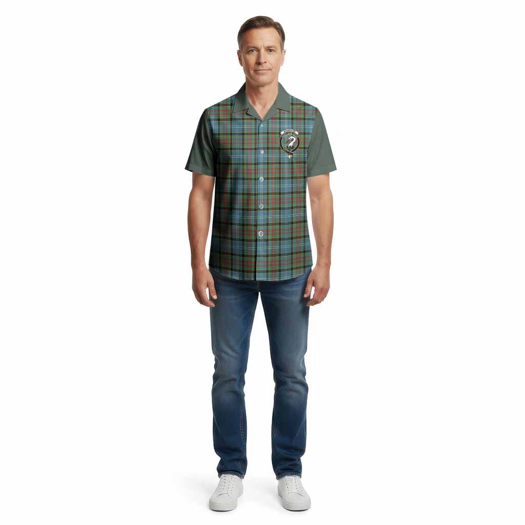 Brisbane Tartan Accent Cotton Hawaiian Shirt with Family Crest