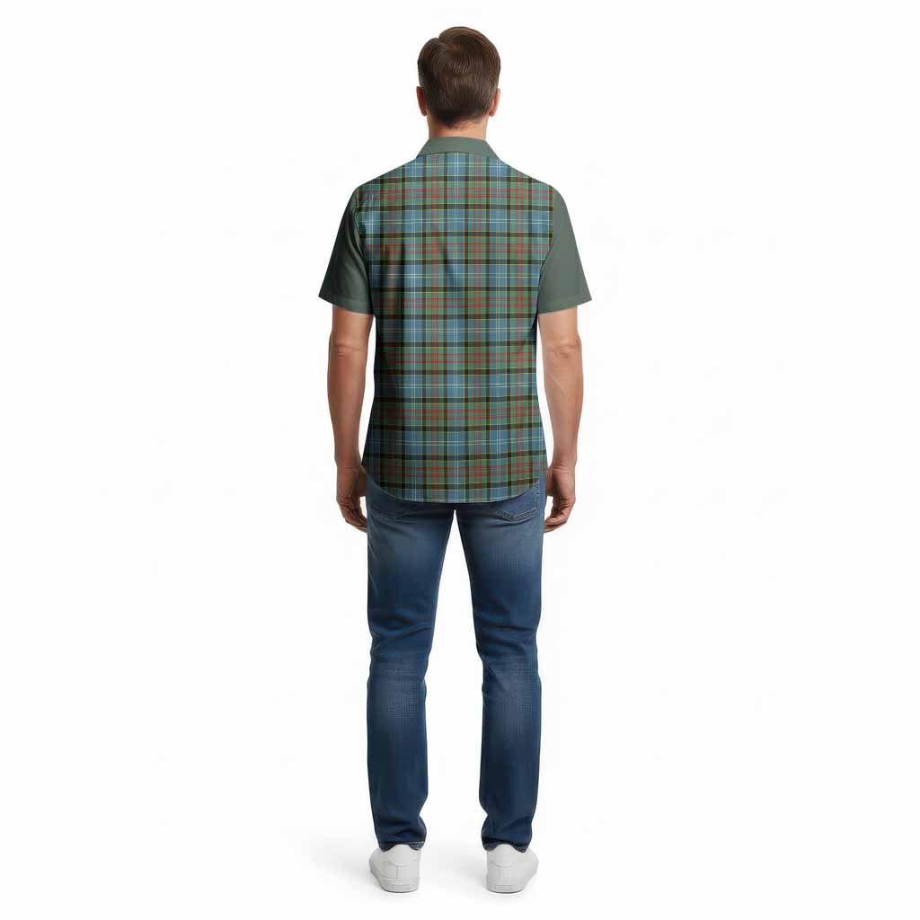 Brisbane Tartan Accent Cotton Hawaiian Shirt with Family Crest