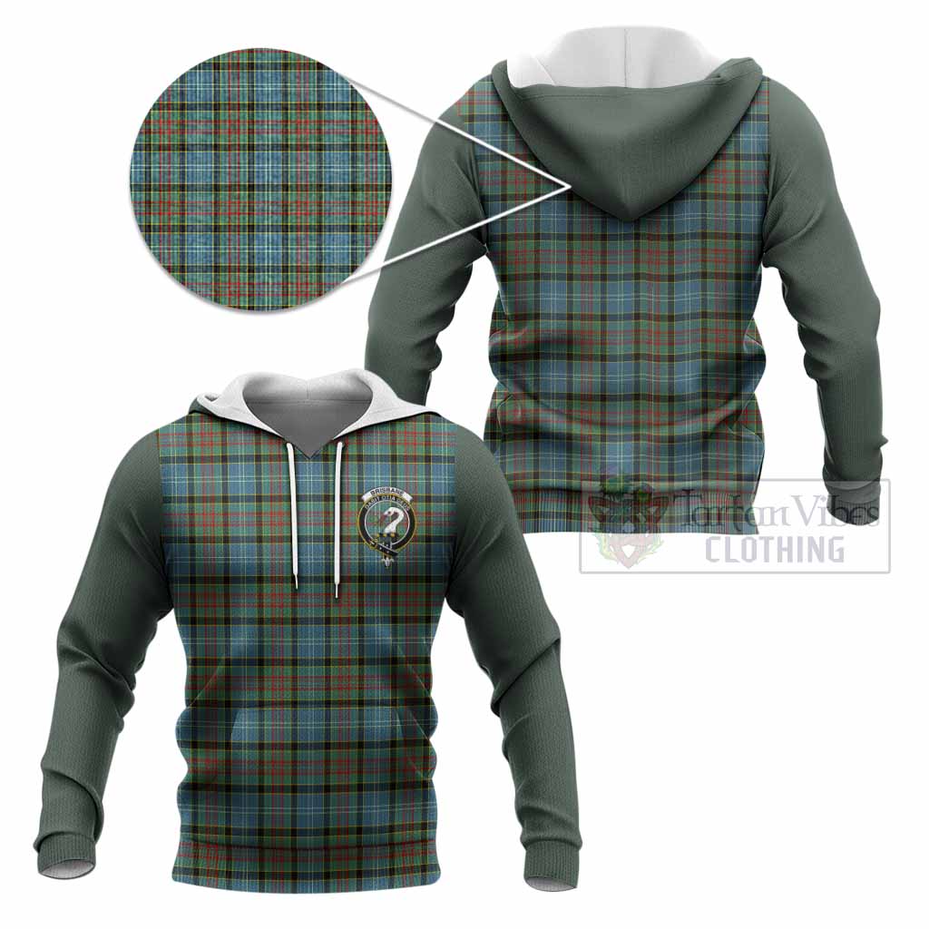 Brisbane Tartan Accent Knitted Hoodie with Family Crest