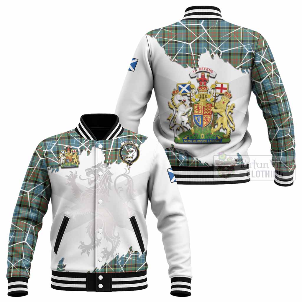 Brisbane Tartan Baseball Jacket with Family Crest and Lion Rampant Grunge Style