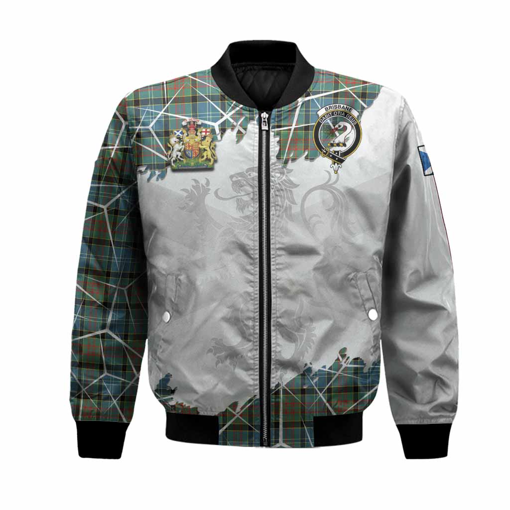 Brisbane Tartan Bomber Jacket with Family Crest and Lion Rampant Grunge Style