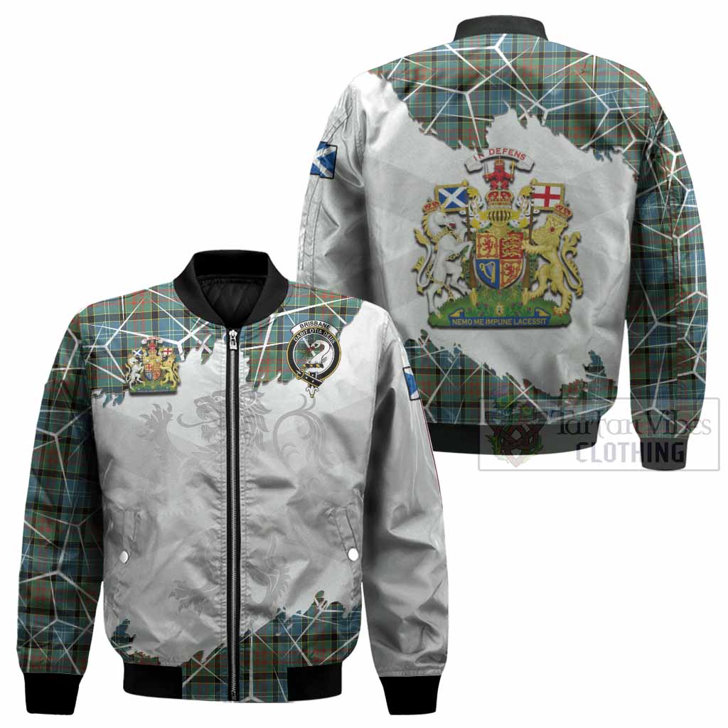 Brisbane Tartan Bomber Jacket with Family Crest and Lion Rampant Grunge Style