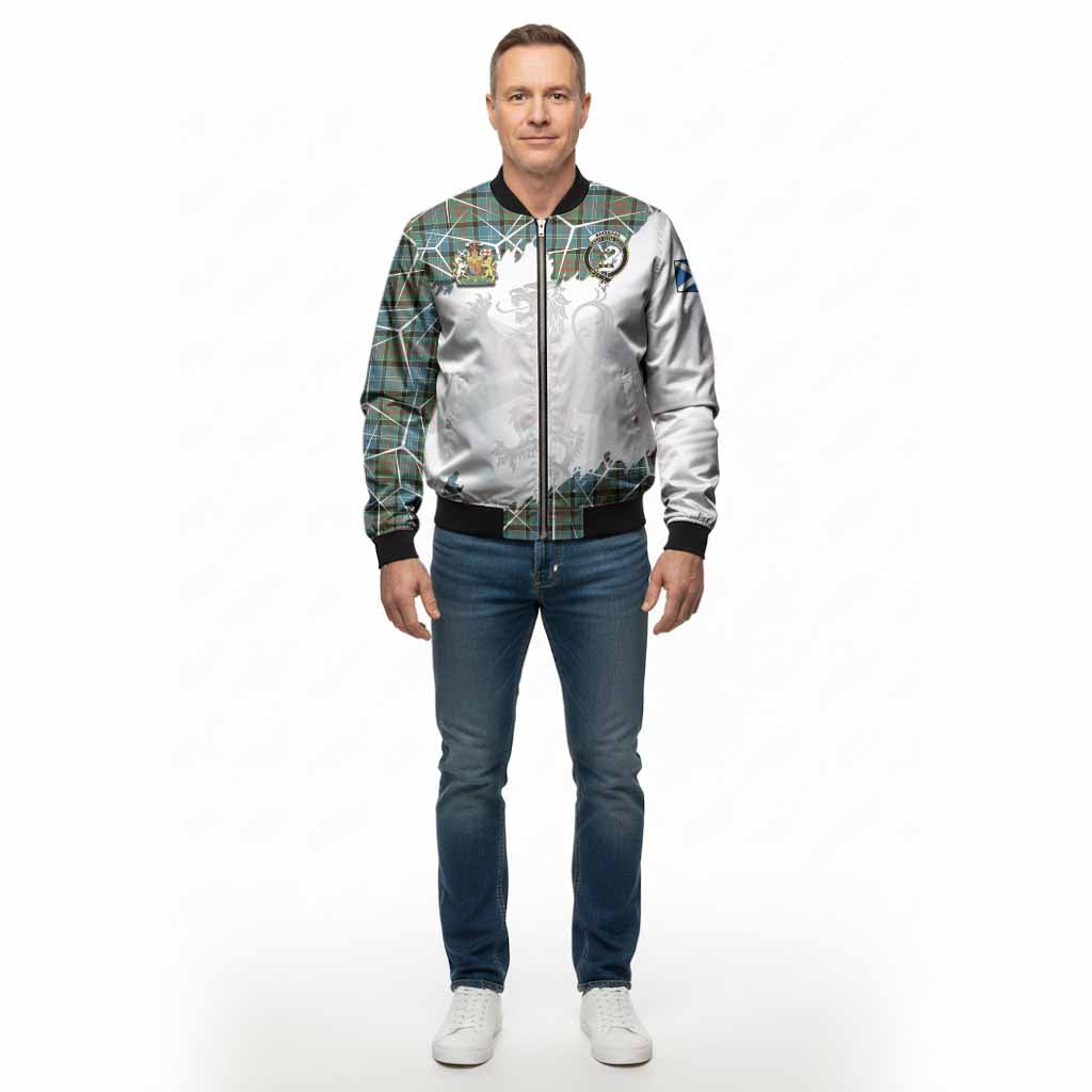 Brisbane Tartan Bomber Jacket with Family Crest and Lion Rampant Grunge Style
