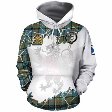 Brisbane Tartan Cotton Hoodie with Family Crest and Lion Rampant Grunge Style