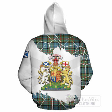 Brisbane Tartan Cotton Hoodie with Family Crest and Lion Rampant Grunge Style